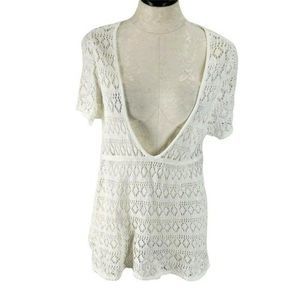 Stamp‎ 10 Deep V white Crochet Swimsuit coverup